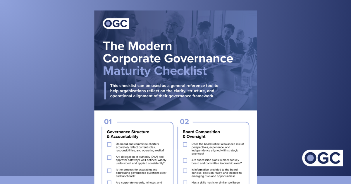 OGC Tools & Guides The Modern Corporate Governance Maturity Checklist
