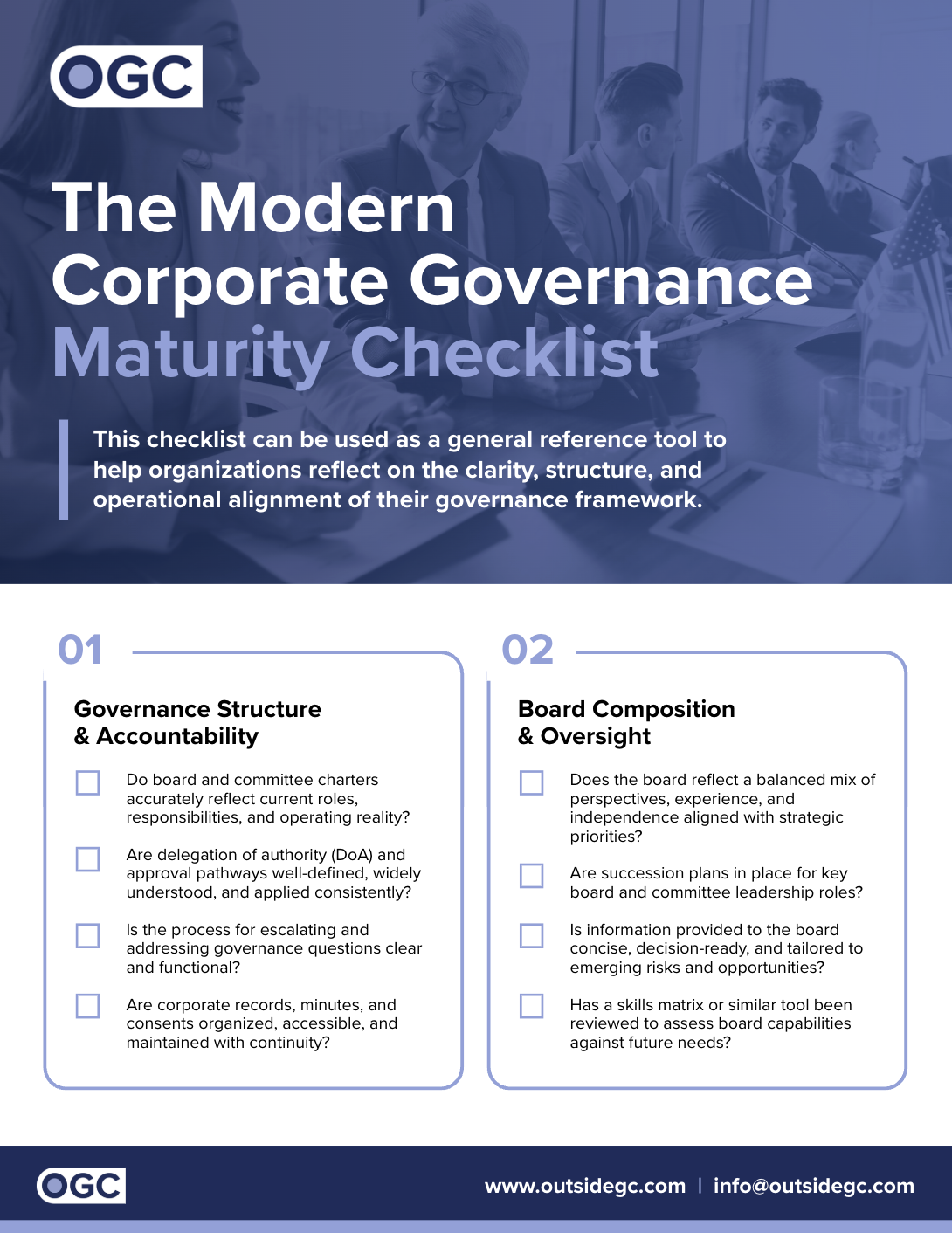 OGC Tools & Guides The Modern Corporate Governance Maturity Checklist